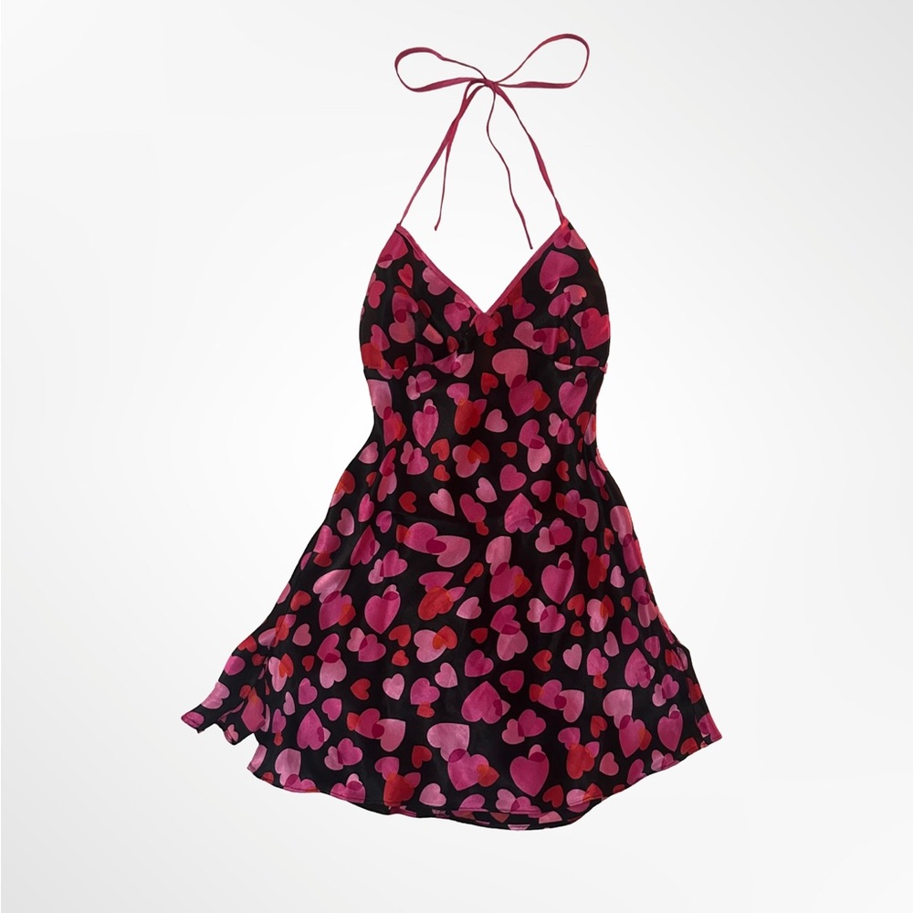 Vintage Frederick’s of Hollywood Pink and black heart print babydoll dress